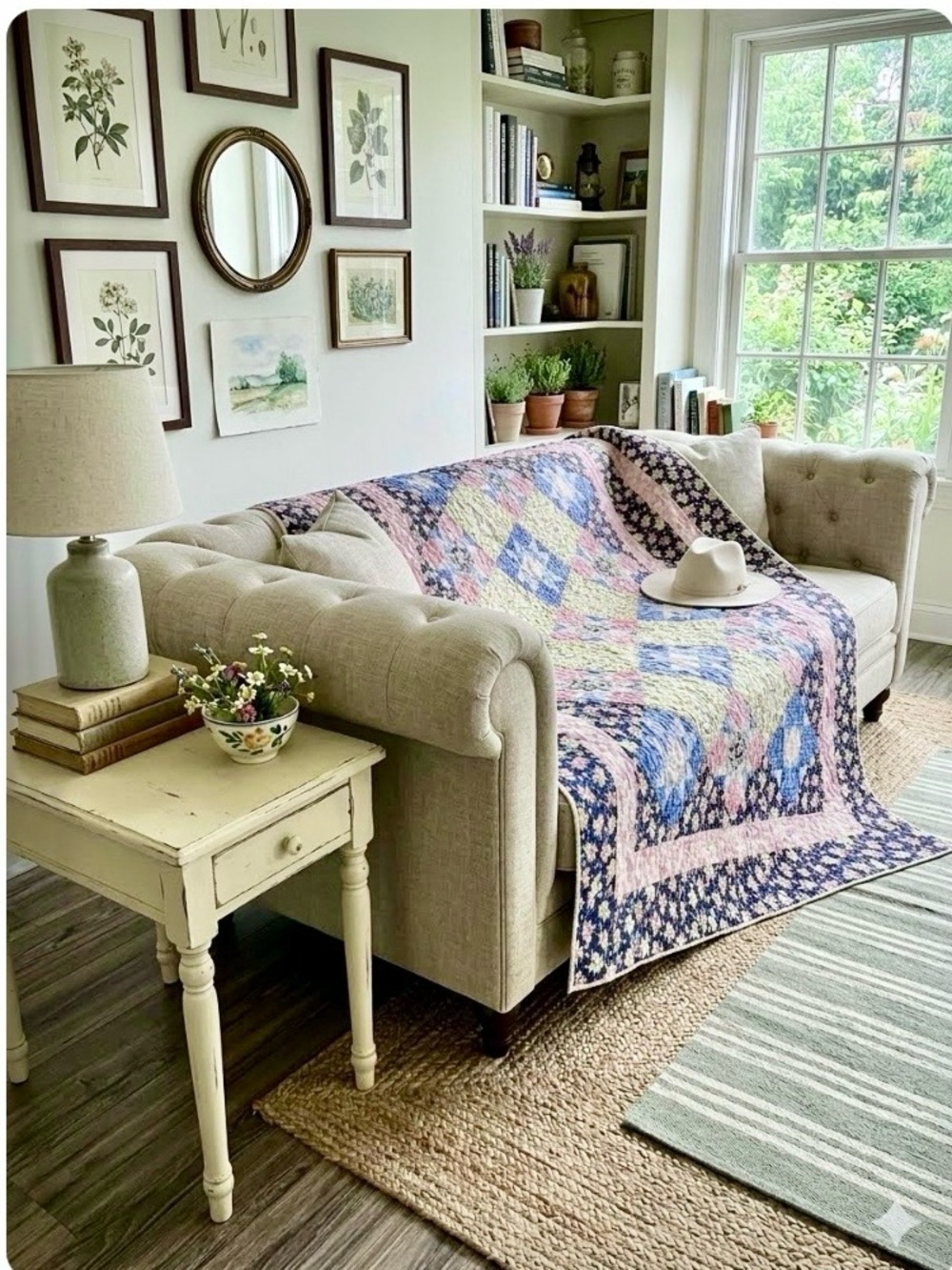Artisan star Floral Patchwork Quilt w shabby chic farmhouse cottage vibe